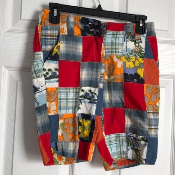 Loudmouth Wm's Tropical Palm Red/Blue/Orange/Ivory Patchwork Golf Shorts Size 0 - Picture 2 of 6
